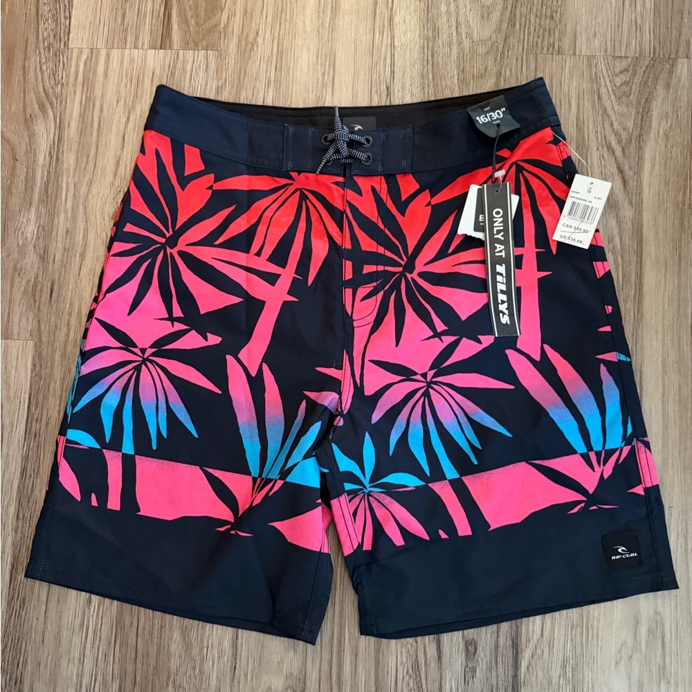 Tilly's Kids Tropical Print Shorts - Black, Pink, Blue